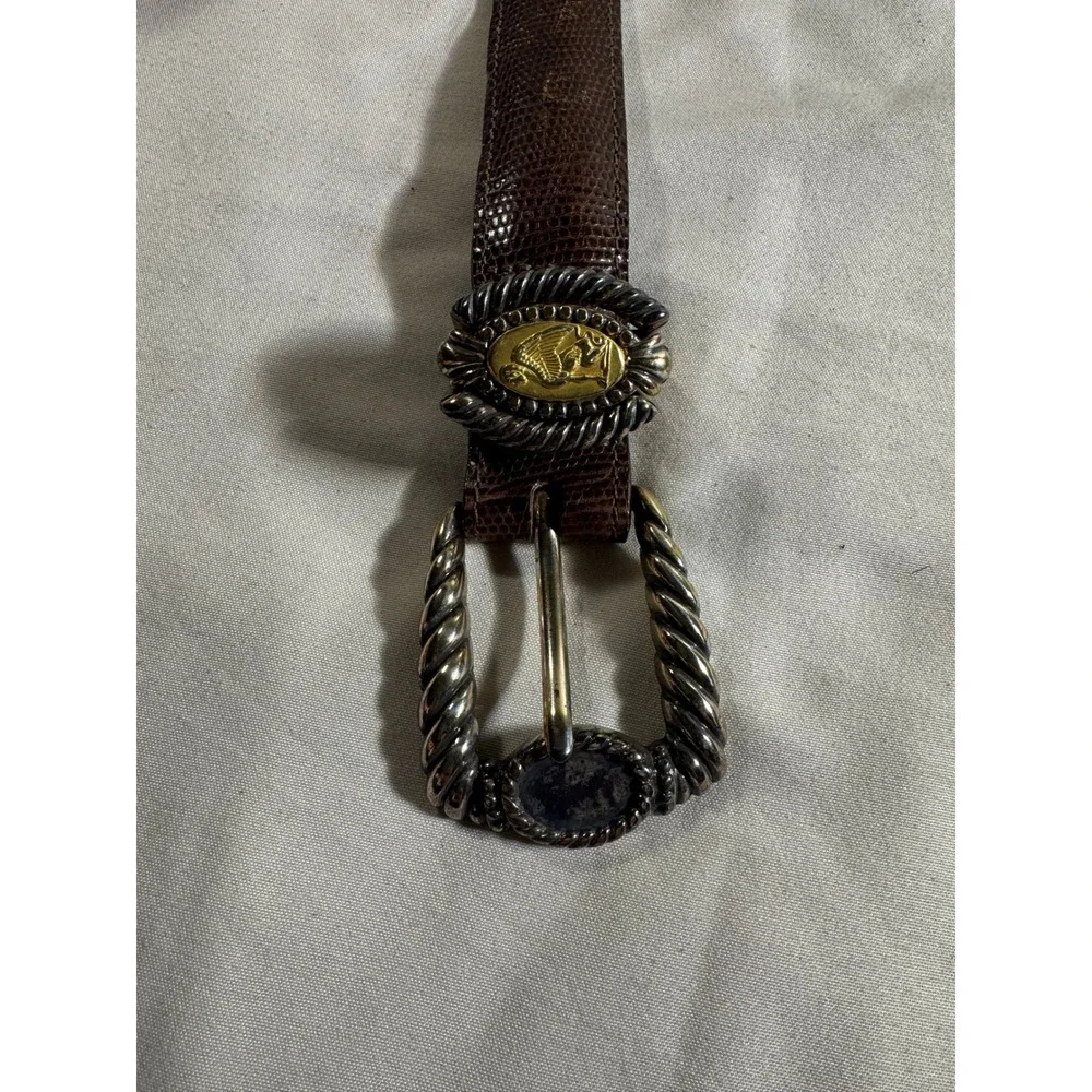 Brighton Museum Collection Brown Lizard Embossed Leather Coin Buckle Belt Mens
